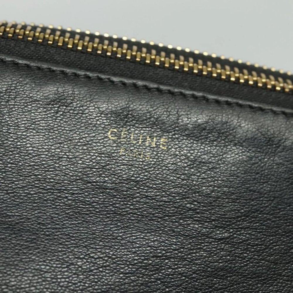CELINE Trio bag Shoulder Bag Leather Black Gold Auth - Picture 13 of 16